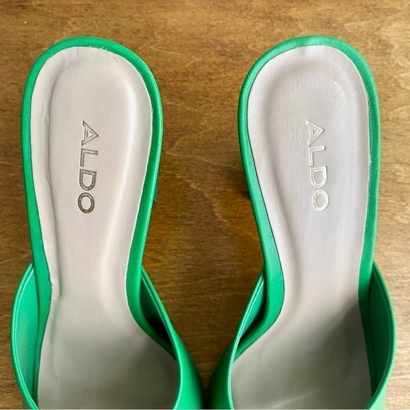 Aldo Selah Heeled Smooth Leather Mule Green Open Square Toe - Picture 8 of 13